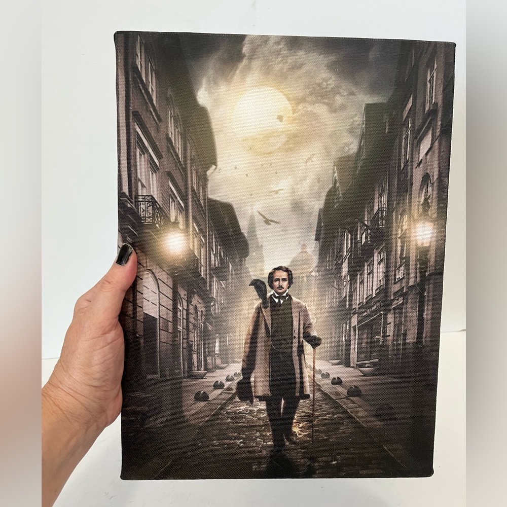 New Edgar Allan Poe With Raven Canvas Wall Art Hanging Halloween Night Crow Goth